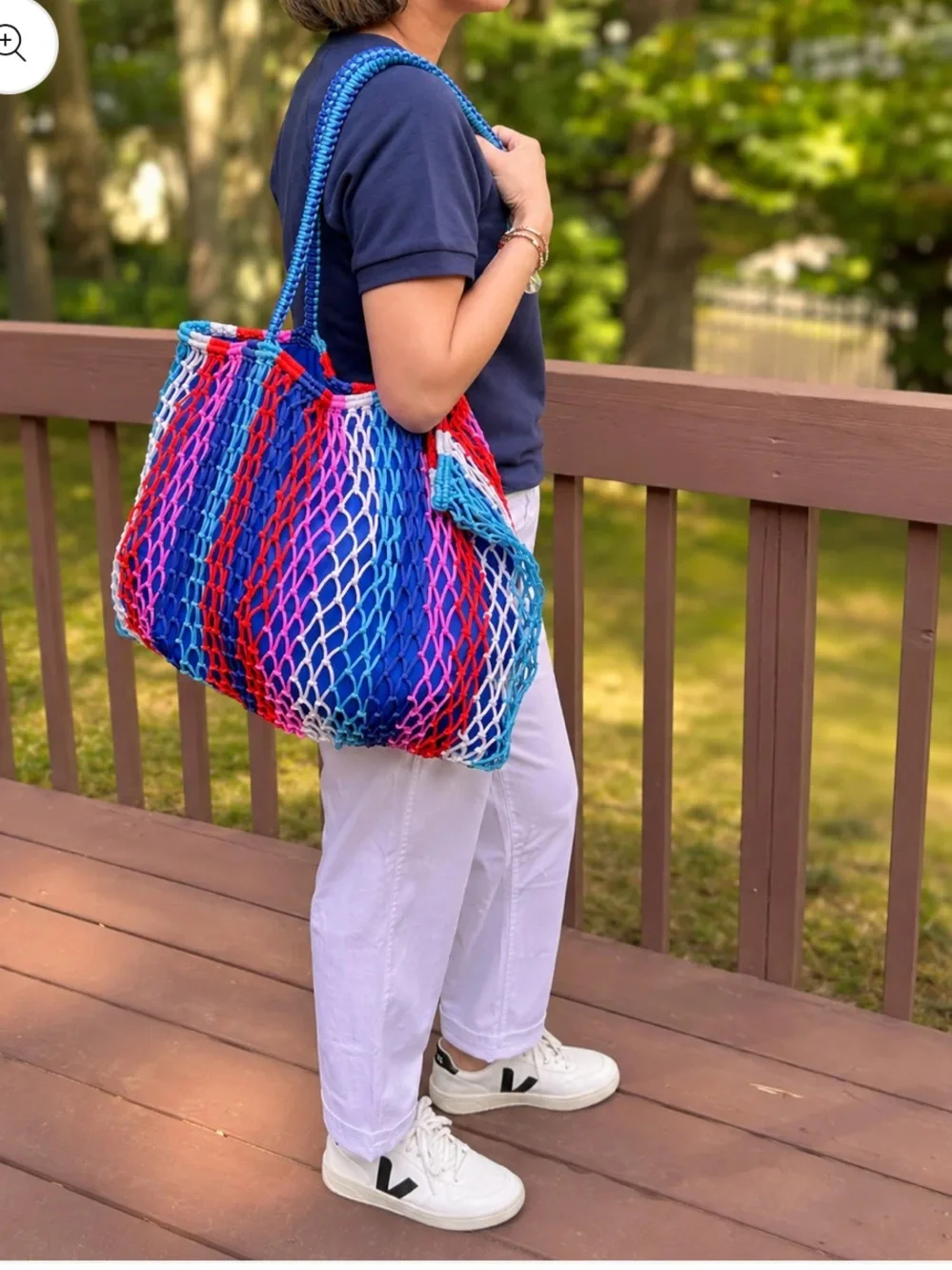 Blue Multi Fishnet Striped Tote